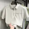 Camisa Polo Masculina de Seda Gelada com Manga Curta 2026 Verão Fina Gola Lapela Moda Casual Respirável Top Camiseta Masculina