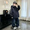 Chaqueta de Trabajo con Capucha para Niños Primavera/Otoño Estilo Holgado para Exteriores Abrigo para Niños Bolsillos Múltiples Tendencia Casual Top Otoño