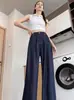 Calça Jeans Wide Leg Azul Escuro para Mulheres, Estilo Fino de Outono 2025 Nova Solta Preguiçosa Emagrecedora Reta Comprida