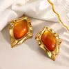 Pendientes de Acero de Titanio Transfronterizos Yuhui, Estilo Retro, Forma Geométrica Irregular, Resina Chapada en Oro Real, Pendientes de Acero Inoxidable Impermeables
