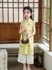Traje de Vestido Cheongsam de Verão para Meninas Estilo Chinês Infantil Melhorado Estilo Ocidental Traje Tang Roupas de Performance Guzheng para Meninas