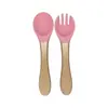 Cuchara y Tenedor de Silicona de Grado Alimenticio para Bebés y Niños, Set de Entrenamiento para que los Niños Aprendan a Comer Solos, Set de Cuchara para Alimentación Complementaria Específico para Bebés