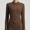 Nueva chaqueta deportiva de yoga lulu estilo europeo y americano, mismo modelo OEM, top deportivo exterior de manga larga ajustado para mujer, hecho a medida