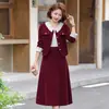 Vestido de otoño a la moda para madres, conjunto de dos piezas de longitud media, nuevo vestido de manga larga para mujeres de mediana edad y mayores