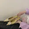 Sapatos de Salto Alto Apontados de Luxo Estilo Francês, Sandálias Fechadas Elegantes com Fivela de Strass Verão 2025, Sapatos de Salto Fino Sem Costas
