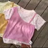 Camiseta de manga corta para niña de verano, elegante top de algodón puro estilo dos piezas para niñas pequeñas, camiseta fina para bebés