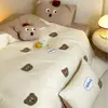Conjunto de Quatro Peças Outono e Inverno 100% Algodão Escovado Espessado Quente Algodão Puro Desenho Ursinho Bordado Capa de Edredom Lençol Saia de Cama Roupa de Cama