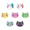 Botões de Madeira com Gatinhos Fofos em Fundo Branco 20*15mm, Vários Estilos de Formatos de Rosto de Gato Pintados em Desenho Animado Infantil, Acessórios para Patchwork DIY