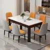 Mesa de Jantar e Cadeira de Ardósia Nórdica Combinação Retangular Ferro Imitação Madeira Maciça Doméstico Apartamento Pequeno Conjunto de Mesa e Cadeira de Jantar
