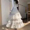 Falda de Malla Multicapa Esponjosa Estilo Pastel para Mujer de Principios de Primavera Falda de Ballet Francesa de Cintura Alta Línea A de Longitud Media