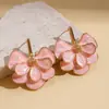 Pendientes de Flor de Doble Capa con Hojas de Ginkgo Europeos y Americanos Transfronterizos de Goteo de Aceite, Moda de Gama Alta de Nicho, Pendientes Simples y Dulces