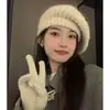 Boina fácil de llevar estilo perezoso hilo de pelo de conejo sombrero de pintor circunferencia de cabeza grande cara redonda sombrero de otoño e invierno para mujer hace que la cara se vea más pequeña