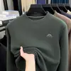 Exportación Transfronteriza Popular Otoño e Invierno Sudadera de Terciopelo Austriaco para Hombre de Manga Larga Base Casual Forrada de Polar Cuello Redondo Color Sólido Camiseta para Hombre