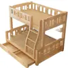Cama litera pequeña de madera maciza para apartamento, madera natural, pino, cama alta y baja con estantería y cajón, universal para niños y niñas, cama de doble capa