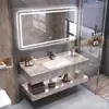 Mueble de baño sin juntas color pizarra con lavabo de cerámica de doble capa integrado, lavabo estilo hotel, lavabo de baño