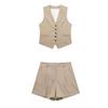 Atacado Roupa de Trabalho Transfronteiriça Europeia e Americana Nova Primavera e Verão Conjunto Feminino de Regata de Linho + Shorts, Confortável e Respirável