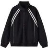 Marca Deportiva Americana de Moda Sudadera con Cremallera y Cuello Alto Cardigan Sudadera con Capucha Hombres Mujeres Otoño Invierno Pareja Holgada Rayas Patchwork Chaqueta de Moda