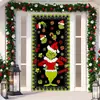 Decoración de cubierta de puerta navideña transfronteriza, tela colgante, cubierta de puerta de monstruo peludo verde Grinch, cortina de puerta Grinch navideña, tapiz de cubierta de puerta de Año Nuevo