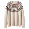 Suéter de Cashmere Macio e Amigo da Pele com Gola Redonda e Trançado Ilha de Man Outono/Inverno Novo Suéter Pulôver Macio Estilo Preguiçoso para Mulheres Tricô