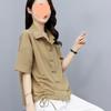[Roupas femininas 300kg-M-8XL] camisa feminina verão nova manga sete oitavos camisa menina gordinha camisa de manga maré