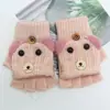 Guantes para niños otoño e invierno cálidos de medio dedo con tapa de dibujos animados lindos de punto con dedos descubiertos para bebé con forro polar engrosado para niños y niñas
