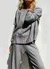 25 Moda Nova de Primavera Estilo Preguiçoso Conjunto de Calça Wide-Leg Tricotada Suéter Pulôver Casual Feminino Calça Longa Elegante Conjunto de Duas Peças