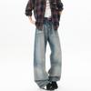 Jeans Retrô Americano para Homens, Calças Largas Plus Size, Calças Retas Gradiente Tendência Oversize para Homens