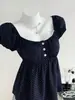 Blusa de Verão Estilo Europeu e Americano com Bolinhas e Manga Bufante para Mulheres, Gola Quadrada Francesa, Cintura Marcada, Emagrecedora