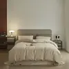 Conjunto de quatro peças de alta qualidade, cor sólida, duas cores, para primavera/outono, acabamento escovado leve, textura cerâmica, algodão de fibra longa, 100% algodão, capa de edredom