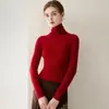 Suéter 100% cachemira pura para mujer, de cuello alto, listo para usar, ajuste slim para otoño e invierno, cuello alto apilado, camiseta base de punto ajustada