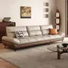 Sofá de Cuero Genuino Modelo Nuevo 2026 Estilo Velero de Cuero de Grano Superior Minimalista Moderno Color Crema para Sala de Apartamento Pequeño