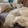 Conjunto de cama de quatro peças em gaze com renda, capa de edredom, lençol de algodão macio lavado, lençol com elástico, conjunto de três peças para dormitório estudantil para todas as estações