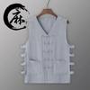 Chaleco de Lino de Seda de Hielo Delgado Estilo Japonés Vintage de Verano para Hombre Sin Mangas Casual Múltiples Bolsillos Chaleco Chaqueta de Algodón y Lino