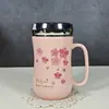 Caneca de Cerâmica com Tampa e Colher Desenho Animado Copo de Água Caneca Doméstica Caneca para Casal Masculino e Feminino Caneca de Chá para Escritório Presente para Menina