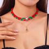 Collar navideño europeo y americano de gran venta transfronteriza con diseño de dibujos animados de cristal de cerámica suave, árbol de Navidad, muñeco de nieve, collar multicapa de 3 piezas