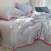 Categoría a Maternidad e Infantil Grado 40S Algodón Puro Color Sólido Hilo Arrugado Borde de Concha Juego de Cuatro Piezas Algodón Puro Sencillo Ropa de Cama Juego de Tres Piezas