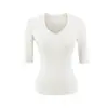 Camiseta Ajustada de Manga Media con Cuello en V para Mujer, Camiseta Básica Ajustada de Verano para Ceñir la Cintura, Estilo Pura Pasión para Mostrar la Figura y la Elegancia