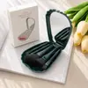 Set de 5 Piezas de Espejo con Carcasa Suave y Brochas de Maquillaje de Cerdas Suaves con Diseño de Almacenamiento, Portátil para Viaje, Brochas para Sombra de Ojos, Polvo y Rubor