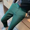 Pantalones de Traje Casual Waffled para Hombre Verano Delgados Pantalones de Traje de Negocios Corte Ajustado Tobillo Estrecho Sin Planchar Pantalones de Traje de Gama Alta