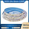 Fita LED 2835 em Estoque, Baixa Tensão 24V, Flexível 120 LEDs, 8mm Fita LED Decorativa Macia, Chip SMD, Alto Brilho