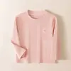 Camiseta de manga larga de algodón puro Youzhuang para niños, otoño e invierno, 280g, camiseta interior cálida de color caramelo para niños y niñas, ropa de otoño para bebés