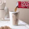Caneca Estilo Chinês Pintada à Mão com Esmalte Cinza, Copo Cola, Copo de Água Cerâmico para Casa, Caneca de Café para Escritório, Conjunto em Caixa de Presente