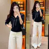 Top Casual de Encaje Adelgazante con Cordones para Mujer 2025 Otoño Nuevo Estilo Coreano Elegante Reductor de Edad Tejido de Punto de Manga Larga