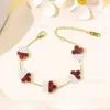 Pulsera de Trébol de Cuatro Hojas Oro Rosa 18K Acero de Titanio de la Suerte Estilo Coreano Pulsera Simple para Pareja Pulsera de Acero de Titanio que No se Desvanece
