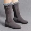 Botas de Algodón Cálidas de Invierno 2026 Estilo Nuevo con Forro de Felpa, de Media Caña, Antideslizantes, Suela Plana, Ins, de Caña Alta, de Felpa para Nieve para Mujer
