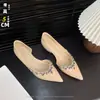 Zapatos de Salón de Punta Aguda con Pedrería, Aumentan 5 cm de Altura, Corte Lateral, para Mujer, Nuevos Sandalias Retro de Verano 2025, sin Cierre, Tacón Oculto