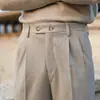 Pantalones casuales de negocios ajustados estilo Nápoles, Italia, con caída, de cintura alta, para hombre, de lana, de pierna recta, vintage