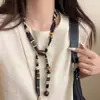 Colar de Franja com Contas de Madeira em Tecido Artístico Retrô, Corrente de Clavícula Estilosa e Elegante com Design de Nicho Acessório de Pescoço