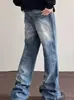 Jeans rectos desgastados lavados de alta costura para hombre, nuevo diseño de primavera y otoño, pantalones largos anchos casuales holgados vintage