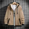 Sudadera con capucha y manga larga para hombre, bordado con logo, de venta caliente transfronteriza, con cordón y cremallera, en colores lisos, adecuada para uso casual y deportivo